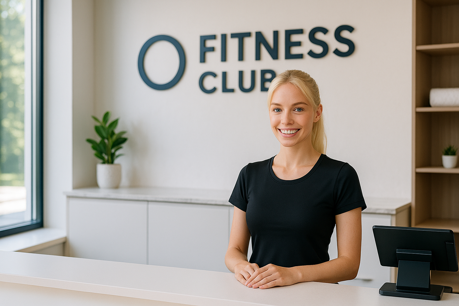 Светлый ресепшен фитнес-клуба